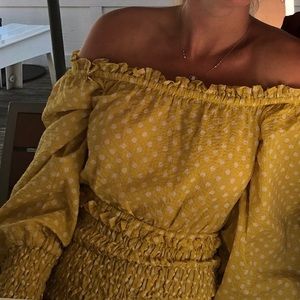 Yellow polka dot off the shoulder dress Alexis